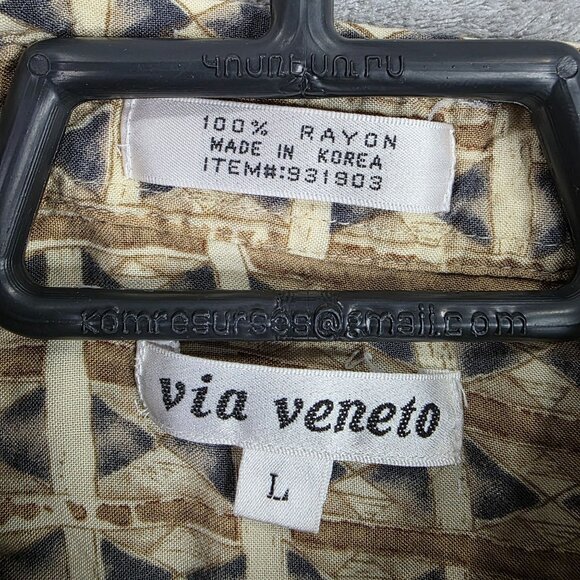 Mens Via Veneto Beige Geometric Print Shirt 100% Rayon Short Sleeve Button Up L - Picture 2 of 6